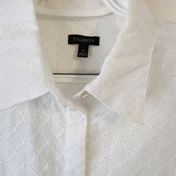 Talbots White Crochet Button Down Long Sleeve Dress Shirt | Size S - Picture 2 of 6